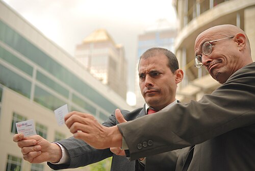 A picture from The Yes Men Fix the World's record on Wikimedia Commons